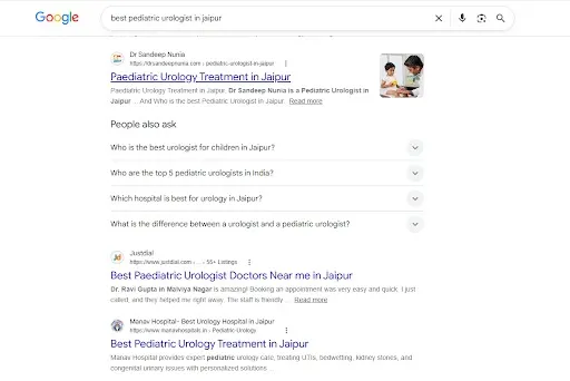 Google search results for 'Best Oncologist Surgeon in Jaipur' showing dr nikhil mehta ranking first