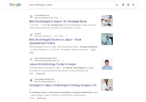 Google search results for 'Best Oncology Surgeon in Jaipur' showing dr nikhil mehta ranking first