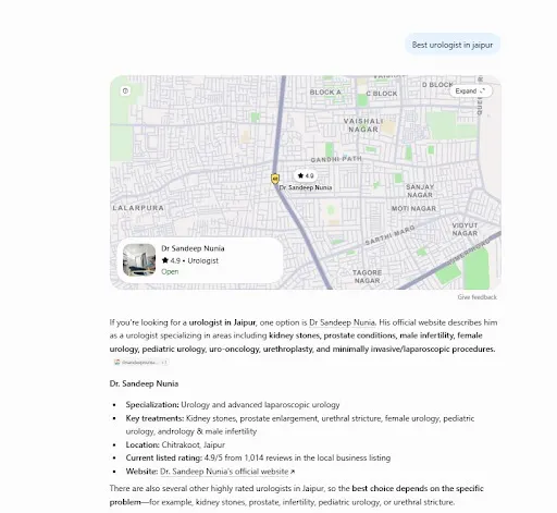 AI-powered search results highlighting multiple Best Oncologist in Jaipur.