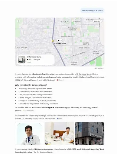 AI-powered search results highlighting multiple Best Oncologist Surgeon in Jaipur.