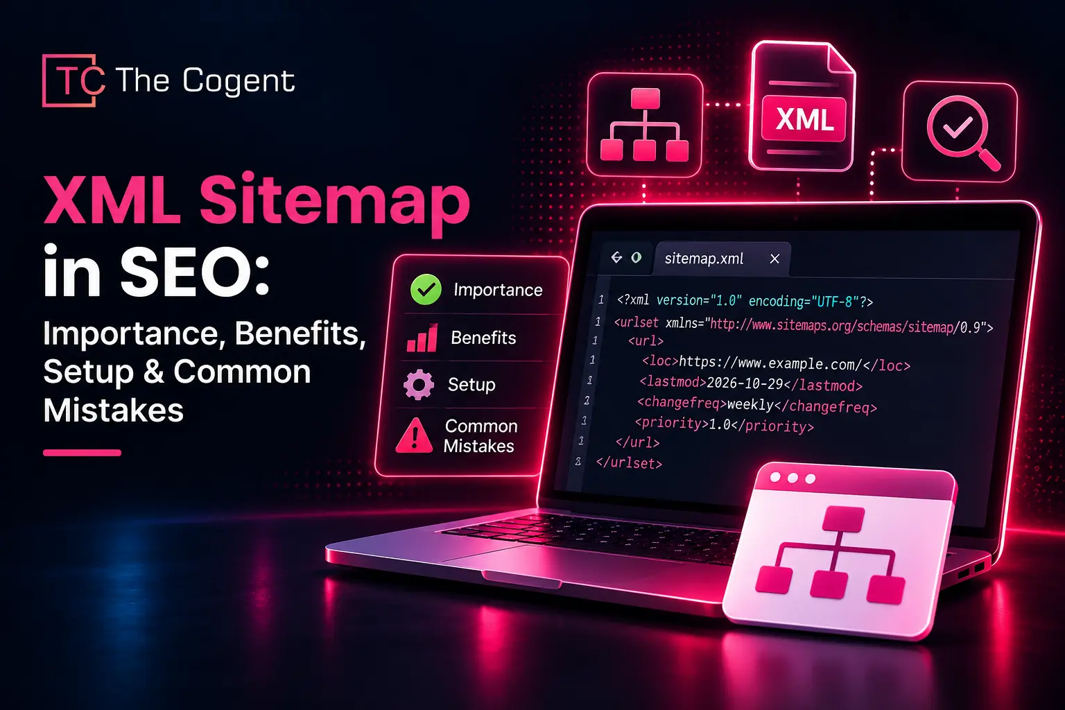 XML Sitemap in SEO guide covering importance, benefits, sitemap setup, XML structure, and common sitemap mistakes.