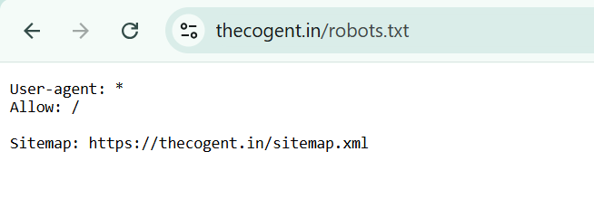 The Cogent robots.txt file showing crawl access and XML sitemap