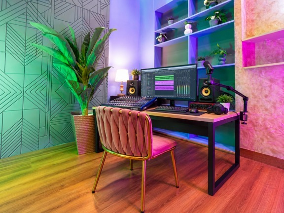 Editing and post-production suite at The Cogent photography studio in Jaipur